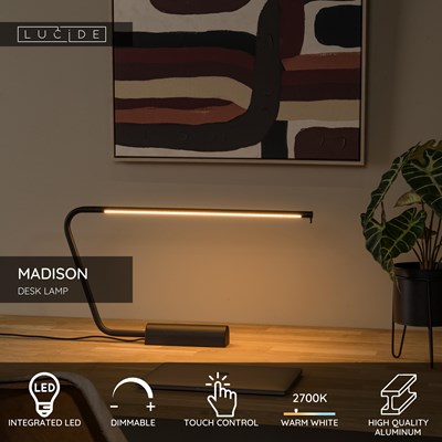 Lucide MADISON - Desk lamp - LED Dim. - 1x6,5W 2700K - Black